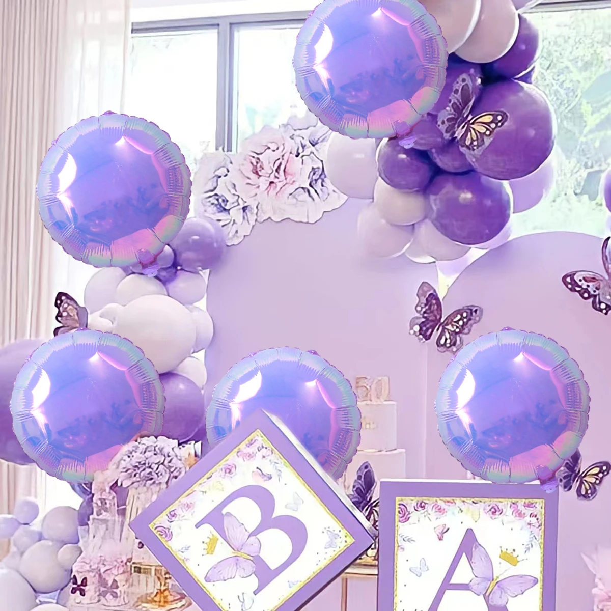 5 sztuk laserowych przezroczystych kolorowych balonów foliowych, gwiazdek w kształcie serca i okrągłych balonów, przyjęcie urodzinowe, Baby Shower,