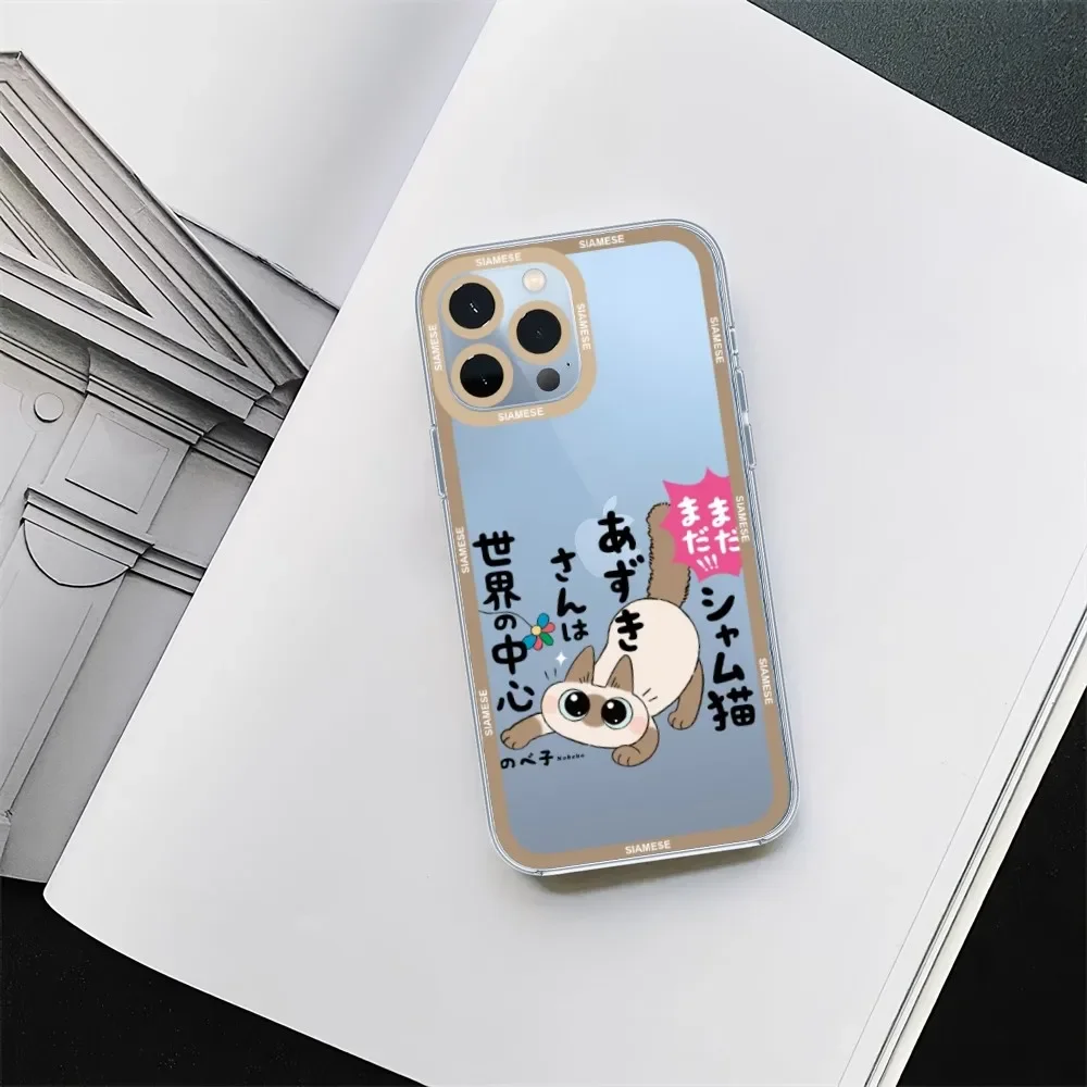 Kawaii Siamese Cat Phone Case For iPhone 11 12 Mini 13 14 15 Pro Max Transparent Shell