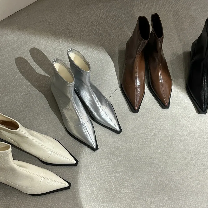 Elegant minimalist pointed short boots women spring autumn fashion versatile women's boots comfortable thick  women's shoes