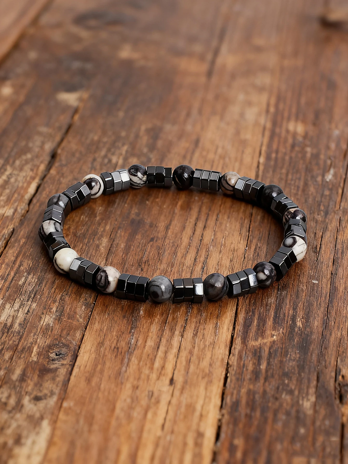 Natural Stone Bracelet Geometric Irregular Hematite & Black Web Stone Beads Brcelets Handmade Vigour Strength & Courage Jewelry