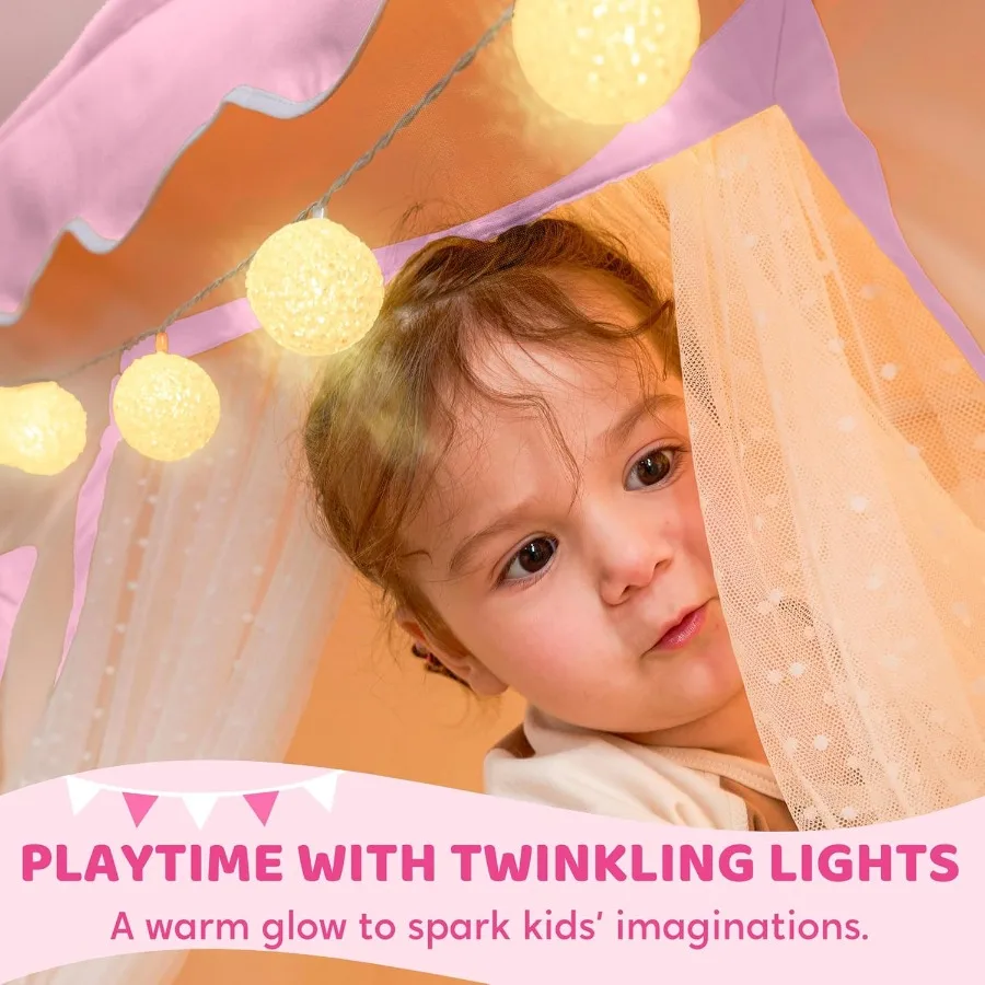 SYNCFUN tente de jeu pour tente intérieure et extérieure avec couverture lumières LED et drapeaux pour tout-petit spacieux 51*35*52 pouces Playhouse fo