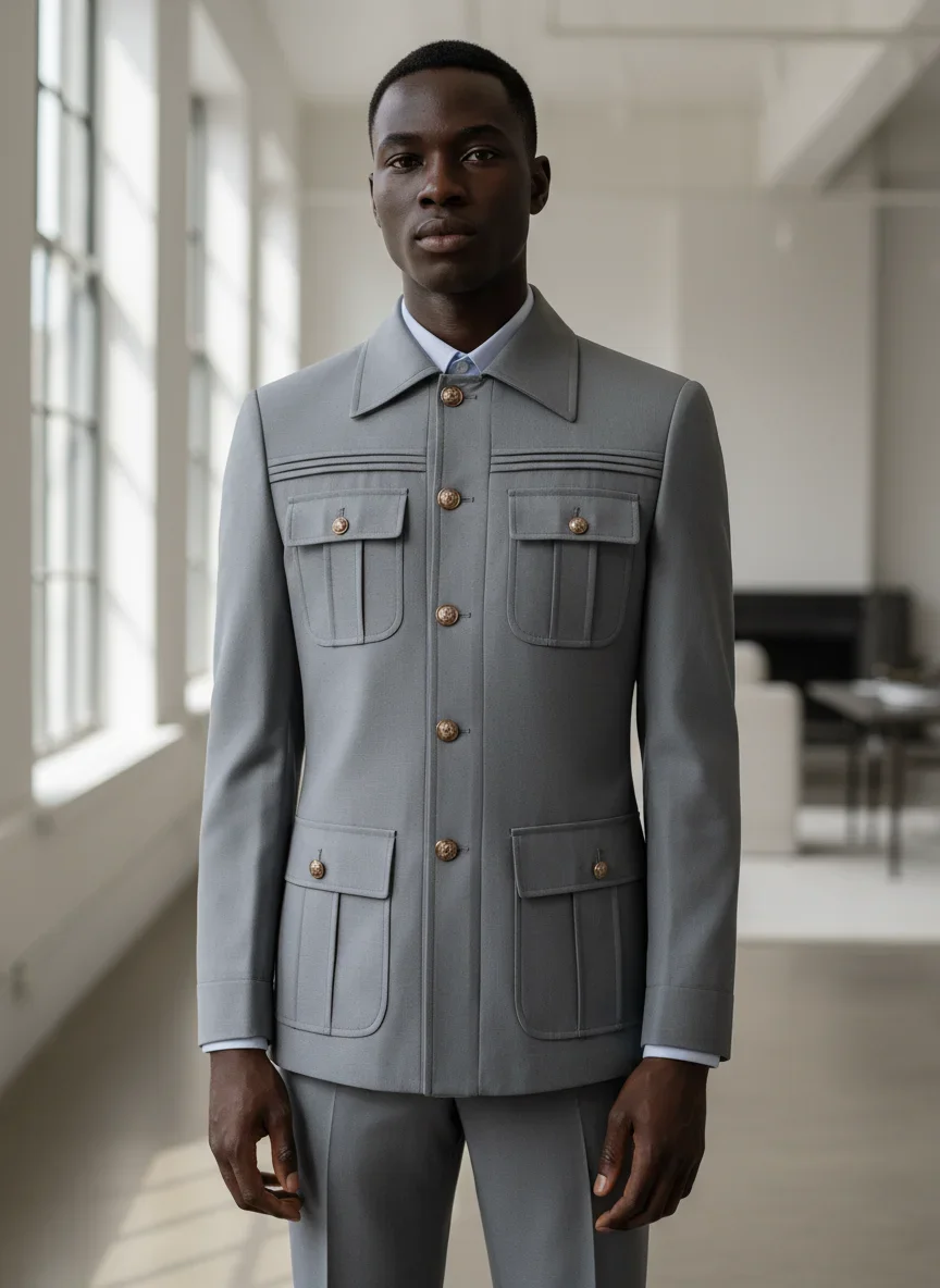 ST Cassy nuevo traje elegante para hombre gris claro ajuste clásico Multi hebilla Multi bolsillo Casual conjunto de negocios conjunto de 2 piezas para hombre