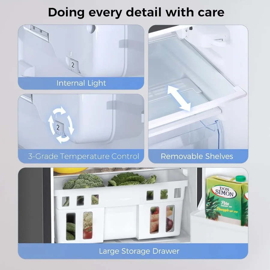 Compact Mini Fridge with Freezer 3.2 Cu.Ft Double Door Design for Home Kitchen Dorm Apartment - Adjustable Temperature Control