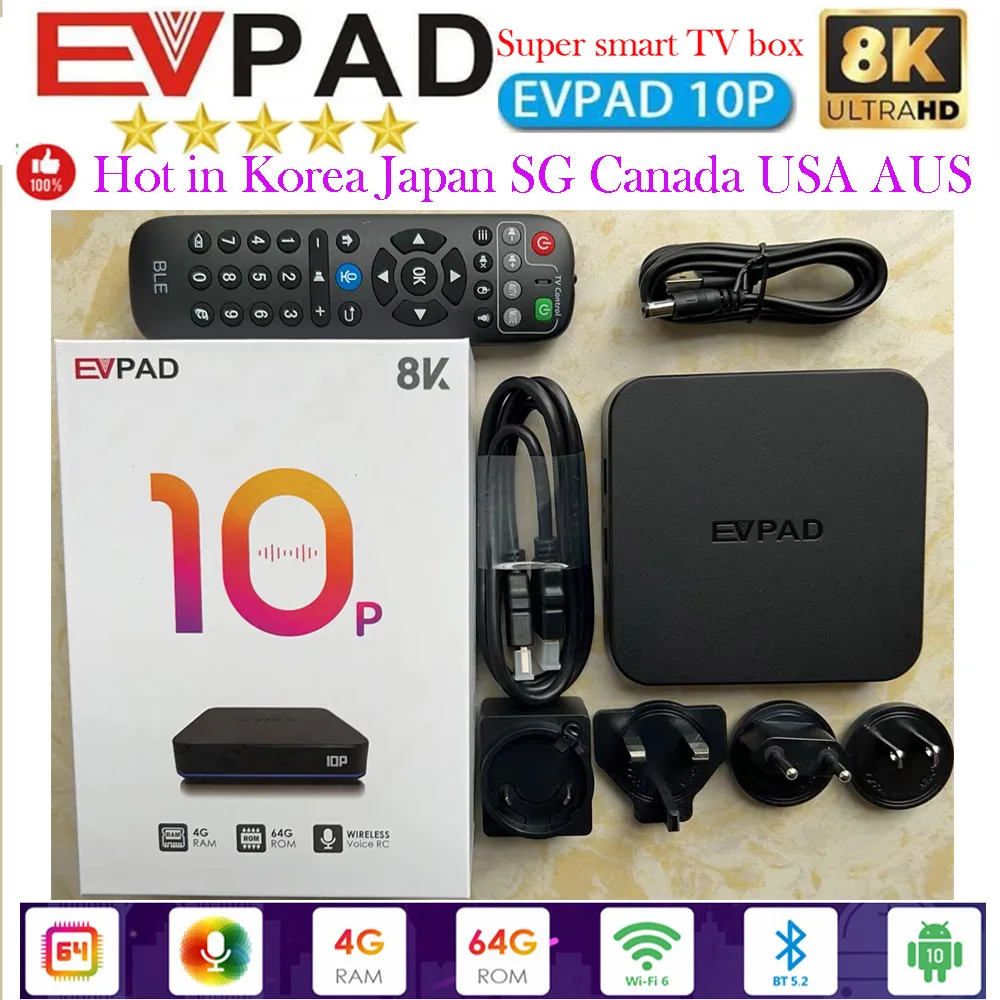 [حقيقي] EVPAD 10P 2024 Super JP Korea USA TV box رائجة البيع Asia SG MY CA UK AUS أحدث تحديث مشغل الوسائط من EVPAD 6P TV box