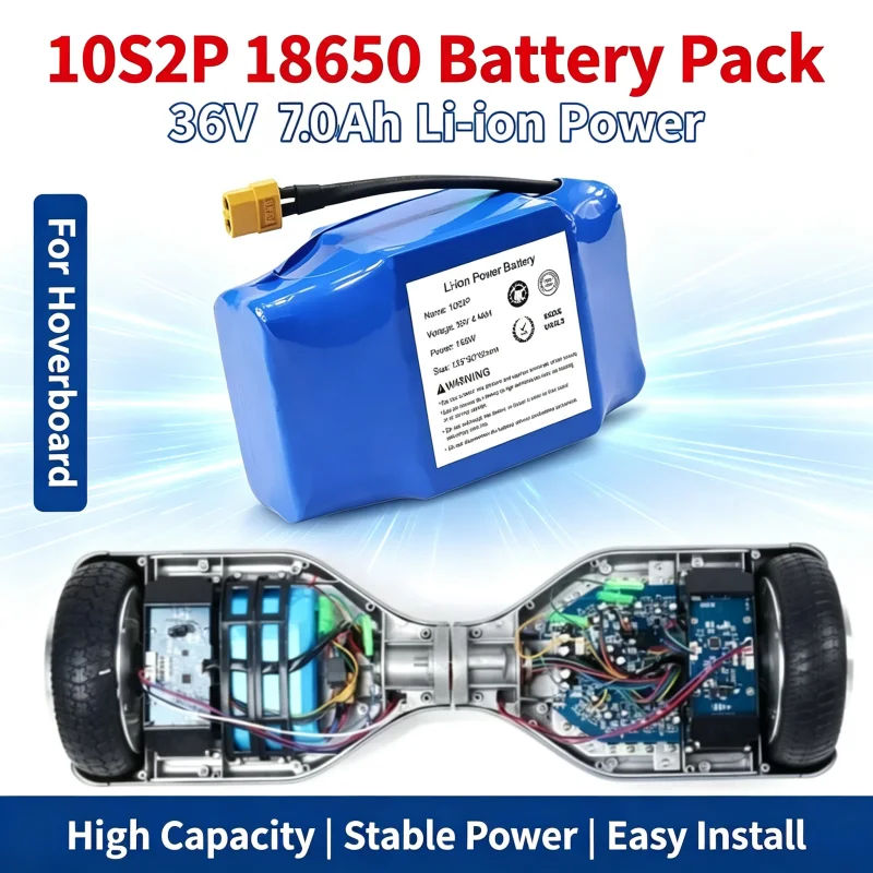 10S2P 36V Lithium Battery 18650 Cells 4400mAh-7000mAh Rechargeable Power Battery for Electric Self Balancing Hoverboard Scooter