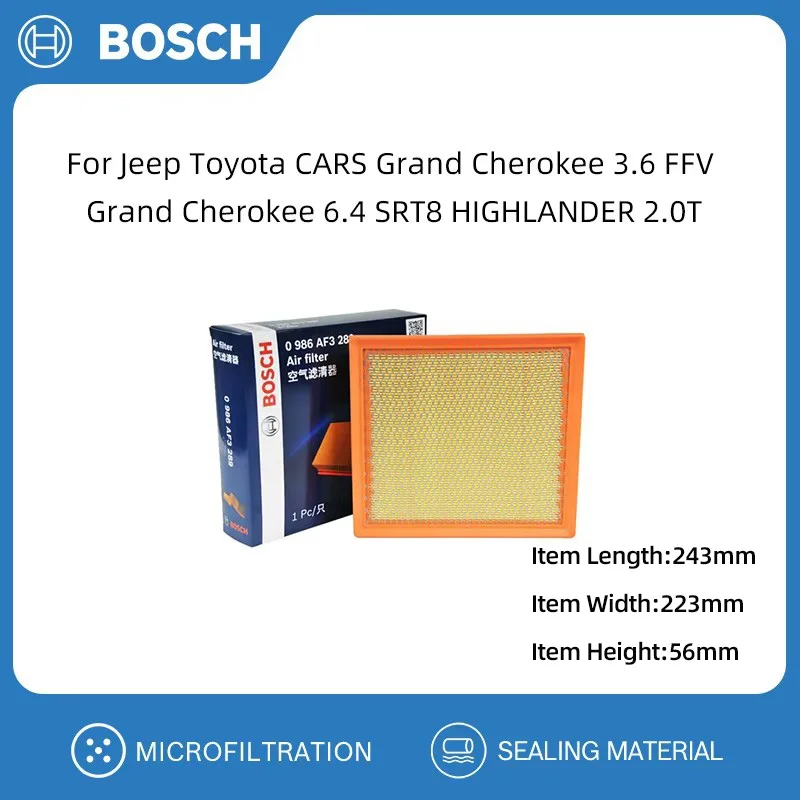 BOSCH Air Filter For Jeep Toyota CARS Grand Cherokee 3.6 FFV Grand Cherokee 6.4 SRT8 HIGHLANDER 2.0T 04861 756AA