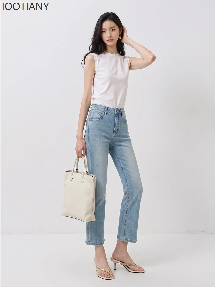 Women Mid Rise Slim Fit Flare Jeans Summer Thin Stretch Denim Pants Basic Flared Trousers Daily Casual Wear Slimming Denim Pants