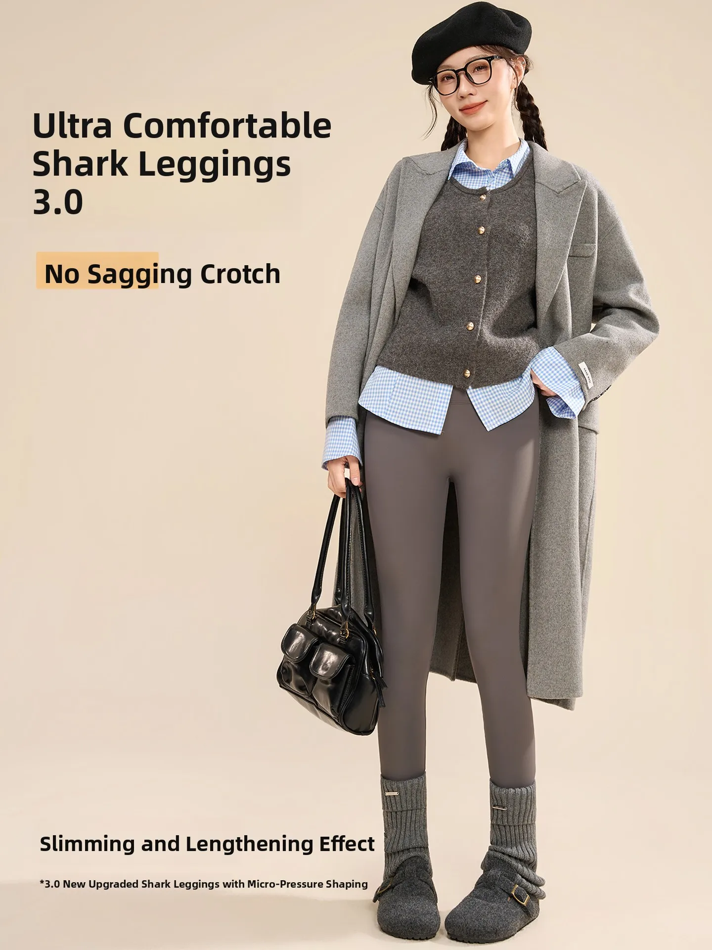 

High-Waist Fce Lined Yoga Pants Women's Outerwear ark Pants Tummy Control Bot Casual Nine-Piece Pants Nylon Spandex