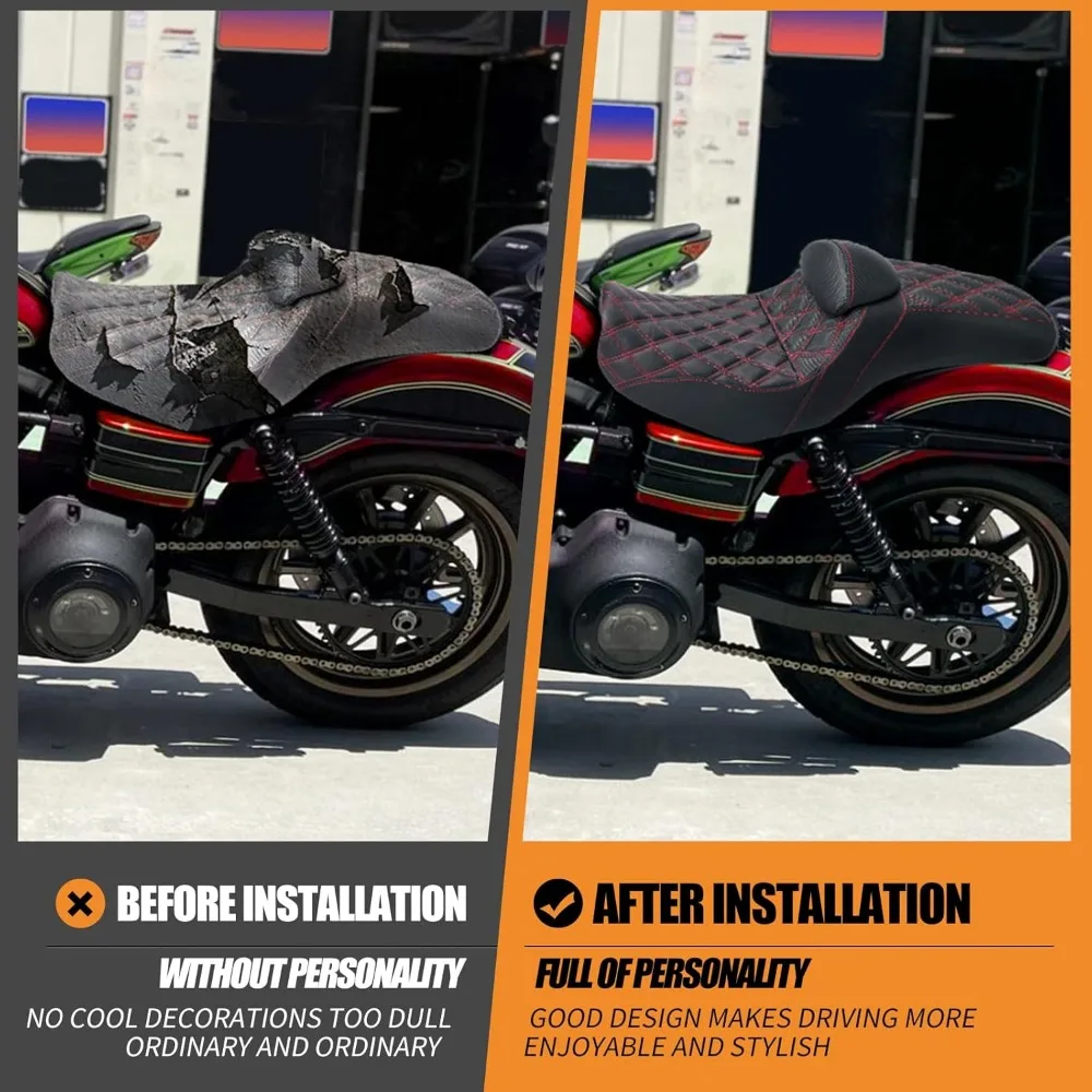 Fahrer-Beifahrersitz, einteiliges Sitzkissen mit Rückenlehne, passend für Harley Dyna Fat Bob FXDF Low Rider FXDL Street Bob FXDB Switch