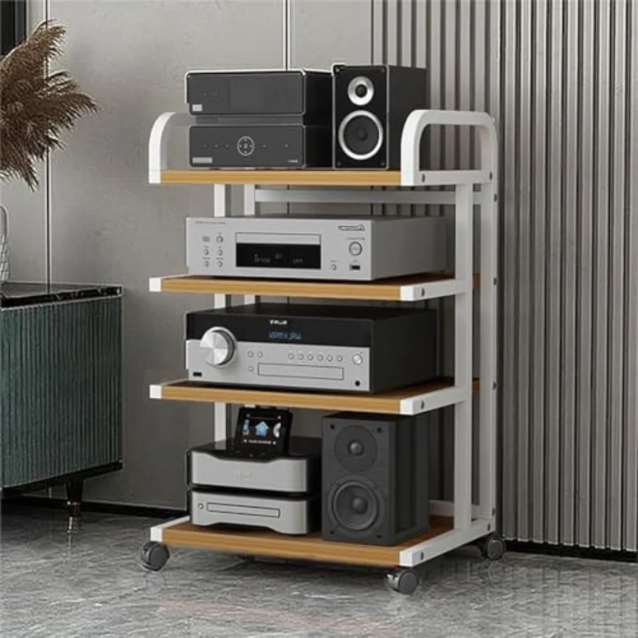 

Movable 4-Tier AV Media Stand, Modern Audio Rack and Entertainment Center Cabinet, Space-Saving Stereo Storage Tower for Home T