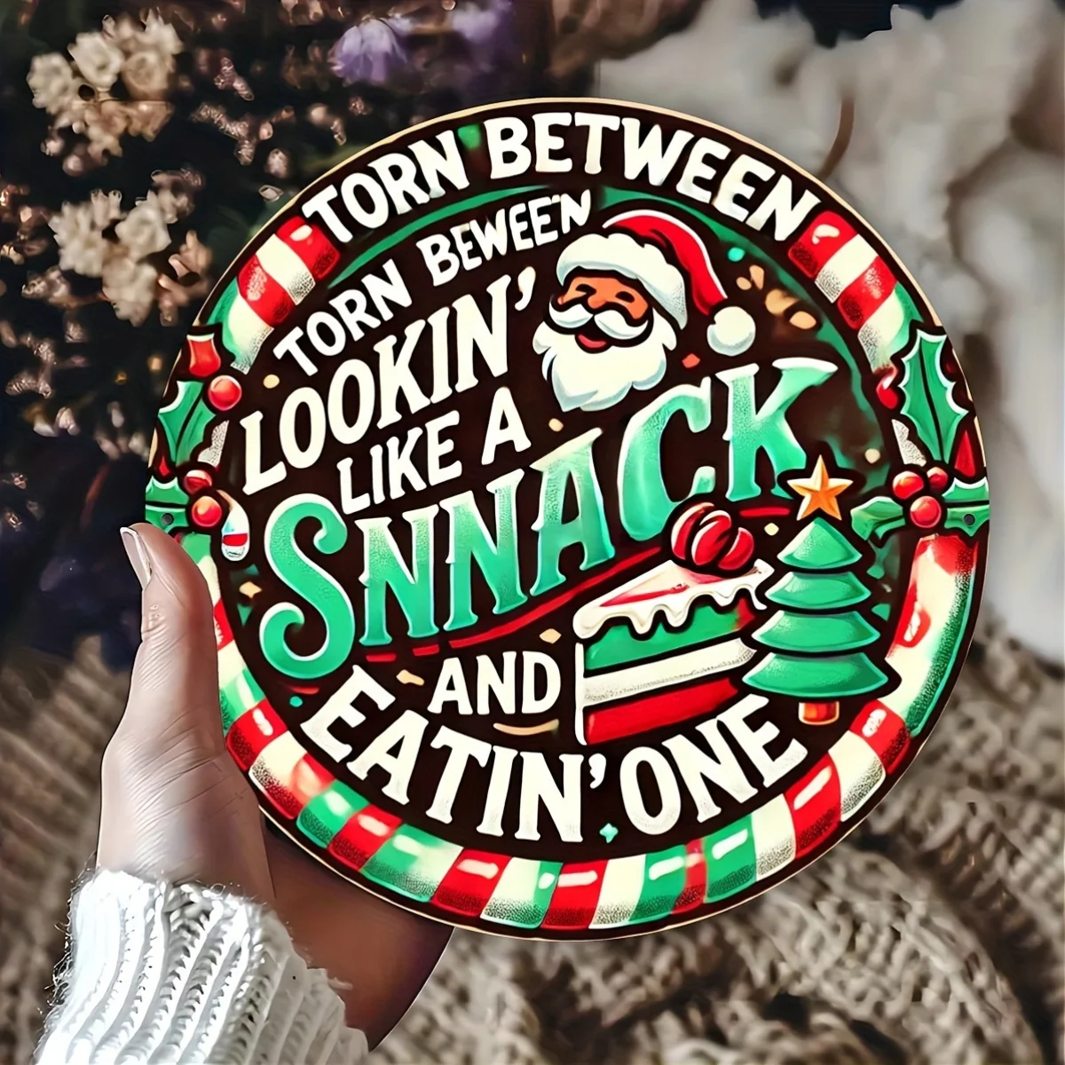 قطعة واحدة من لافتة فنية جدارية معدنية لعيد الميلاد مقاس 8 × 8 بوصات - ديكور من الألومنيوم لغرفة النوم والمطبخ والمطعم والبار والمنزل والحديقة #2