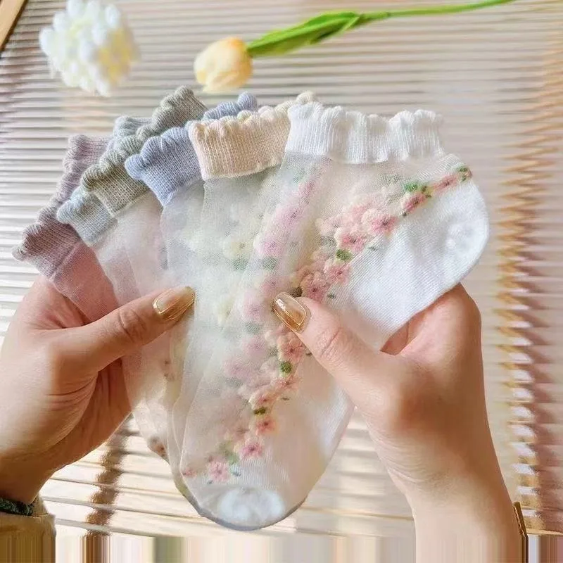 Women Transparent Crystal Silk Shoe Insoles 5 Colors Sweet Floral Lace Foot Pads Breathable Sweat Absorb Casual Ankle Cushions