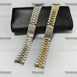 Curved End Stainless Steel Silver Middle Polish Gold President Bracelet Band Fit For Rolex Seiko Omega Mechanical Wristwatch