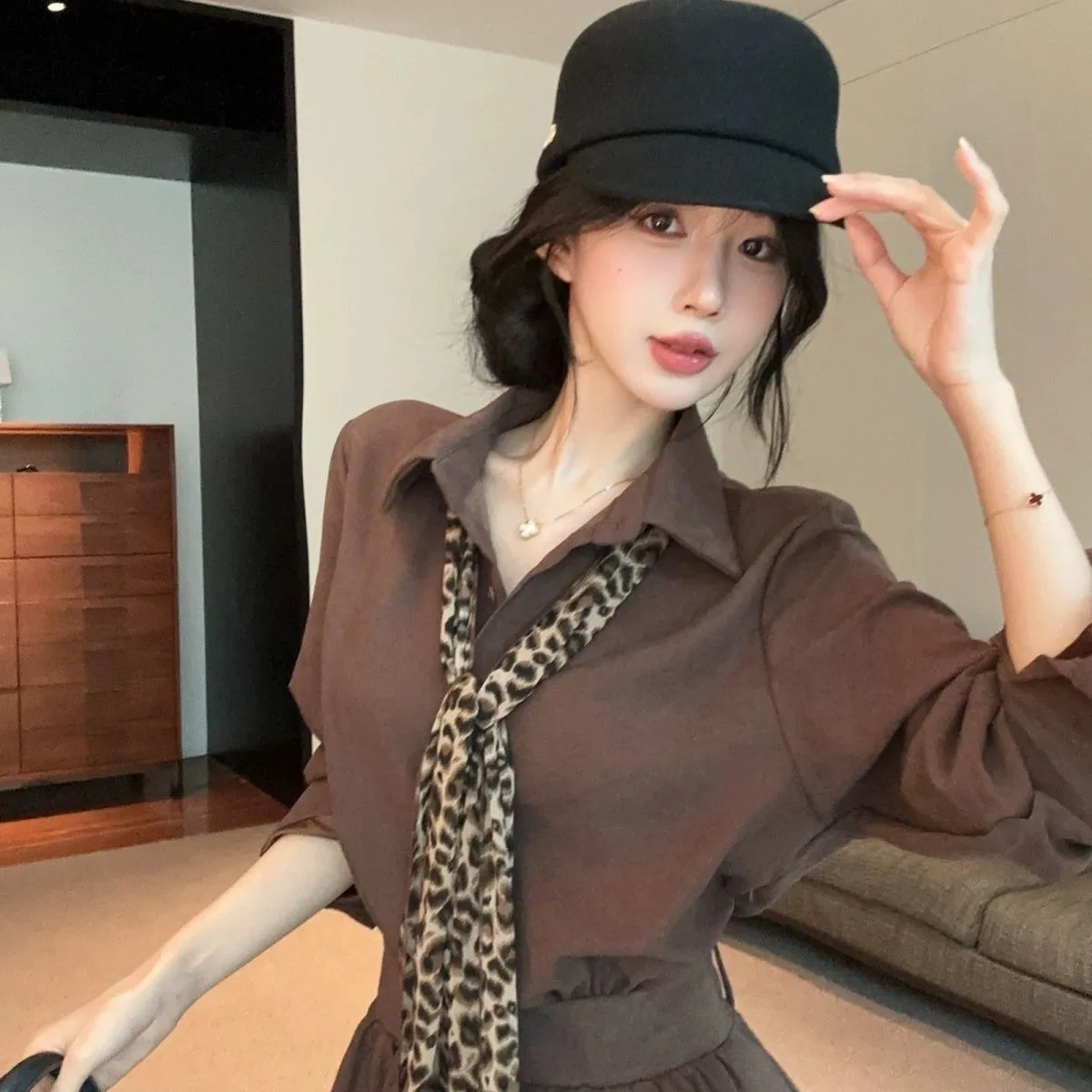 

Academic Sle Women's irt Dr with Tie Waist Slim Fit Long Sve Collar Polyester Fiber Resistant to Deformation A...