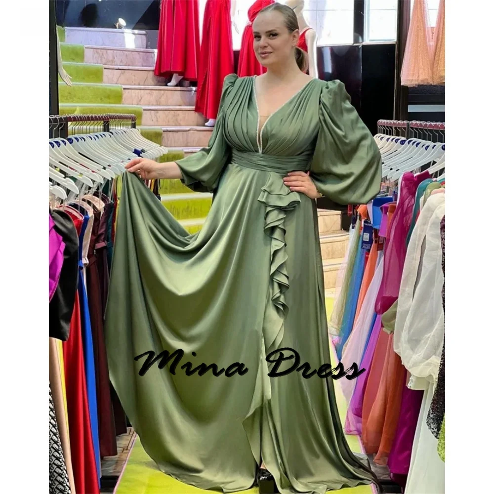 

Mina Customized Puff Sleeves Evening Dresses Woman Elegant Dresses for Women Wedding Party Dress Slit Ruffles Pleated Ball Gowns