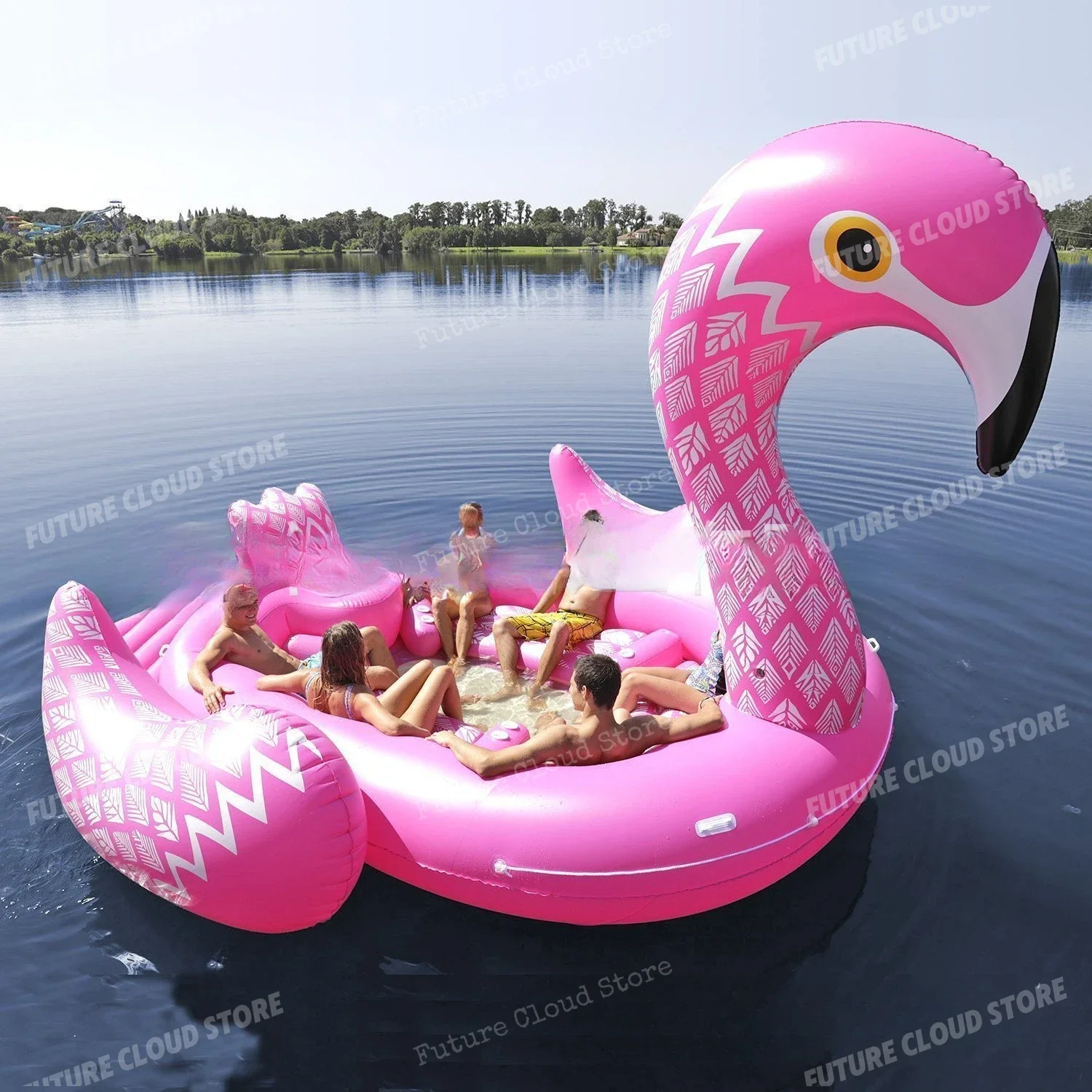 Shangdao floating raft supplies large 6-person inflatable flamingo floating island unicorn water, 4 people/6 people ride