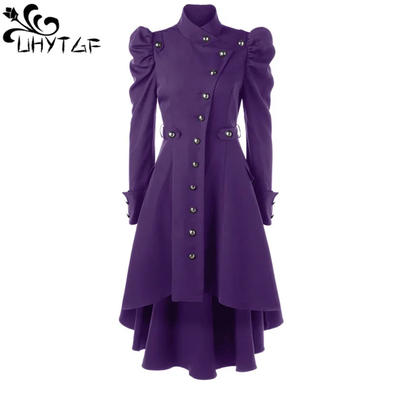 

2023 Gothic Coat For Women Medieval Steampunk Irregular Stand Collar Dress Halloween Female Outwear Long Windbreaker Women 2911