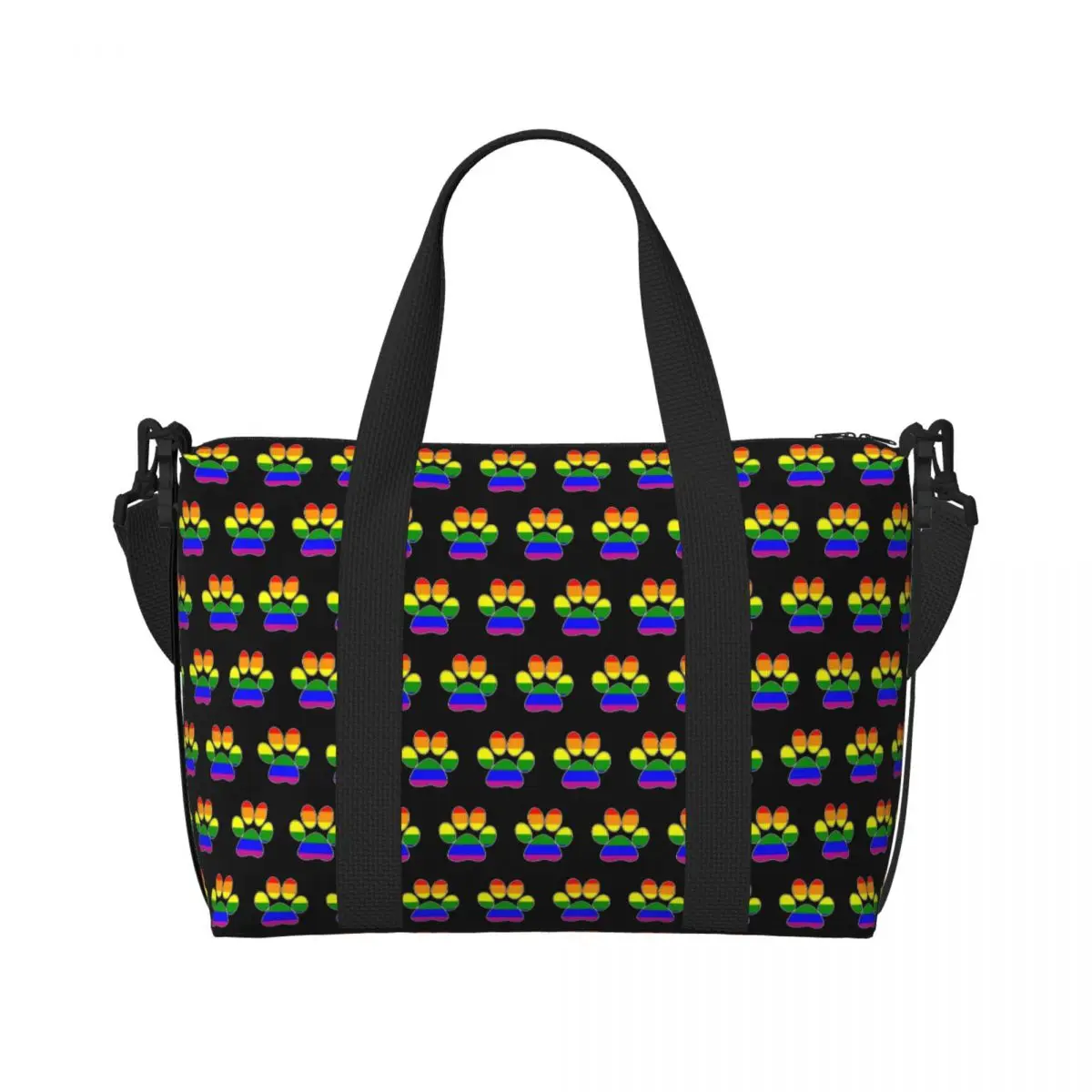 Custom LGBT Pride Gay Paw Beach Tote Bag for Women Extra Large Gym Carry On Travel Shopping Bags