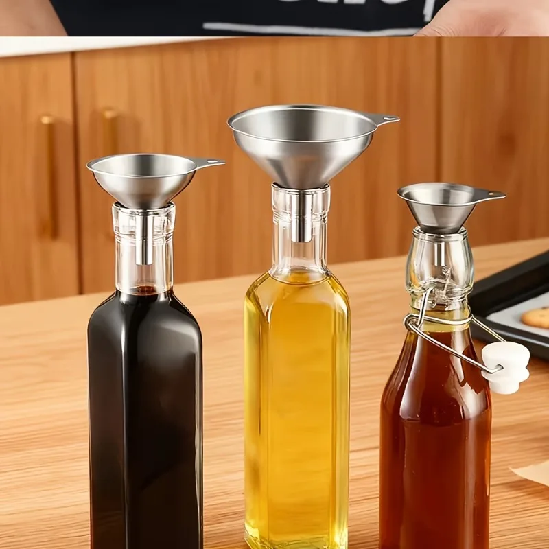 Stainless Steel Funnels Set Food Grade Metal Funnels with Cleaning Brush for Filling Bottles Kitchen Oil Liquid Filter Tool