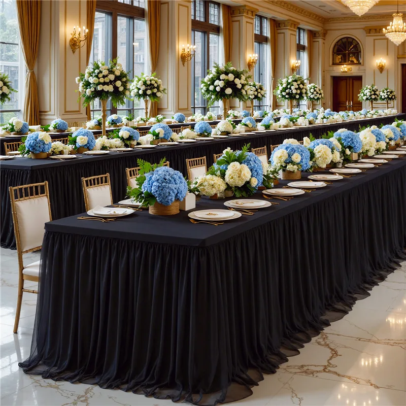 

New White Chiffon Rectangular Table Skirt for Weddings Banquets Birthdays Parties All Inclusive Pleated Table Skirt Decoration