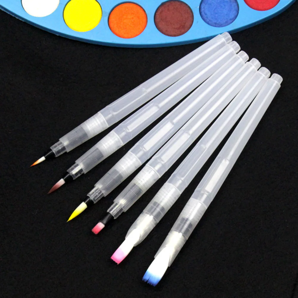 

6pcs Water Storage Paint Brush Set Colorful Tips For Home Art Studio Use Watercolor Brush Pens Easy Clean No Leak Design