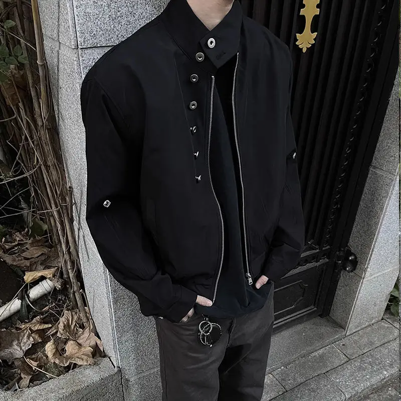 Autumn Winter New Men's Young Style Single-breasted Stand Collar Spliced Zipper Pockets Trendy Loose Long Sleeve Casual Jackets