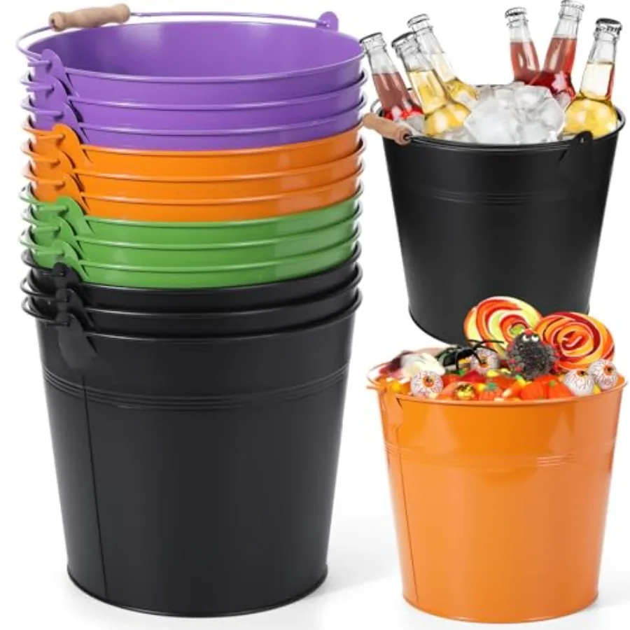 

12 Pcs Large Galvanized Metal Buckets with Handle 10 Inch Heavy Duty Stainless Steel Pails Round Pail for Party Wedding Crafts