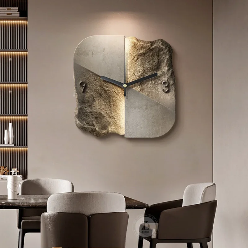 Light Luxury High-end Wall Clock Restaurant Wall Decoration Painting Creative Abstract Sandstone Living Room Clock