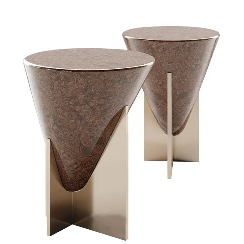 TTTTstainless Steel Round Table, Special-shaped Edge Table In The Living Room, Tree Tumor Wood Grain Paint Corner Table