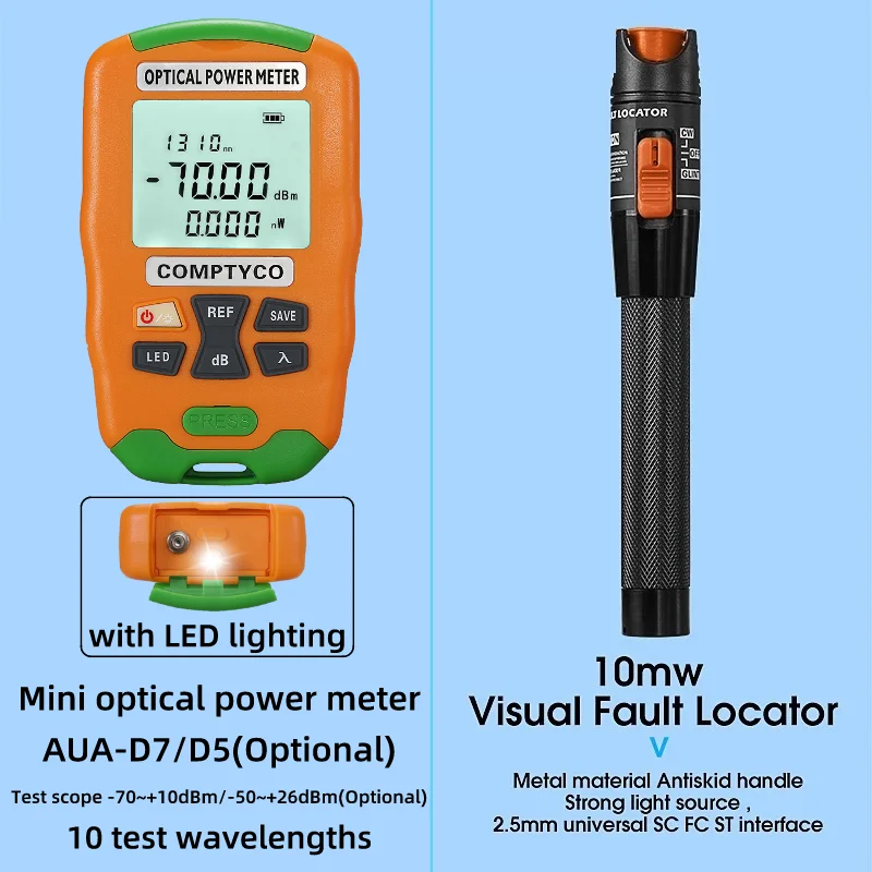 Imagem -03 - Ftth Fibra Óptica Tool Kit com Aua60c Fibra Cleaver Mini Optical Power Meter Tester Fiber Stripper Visual Fault Locator 10mw