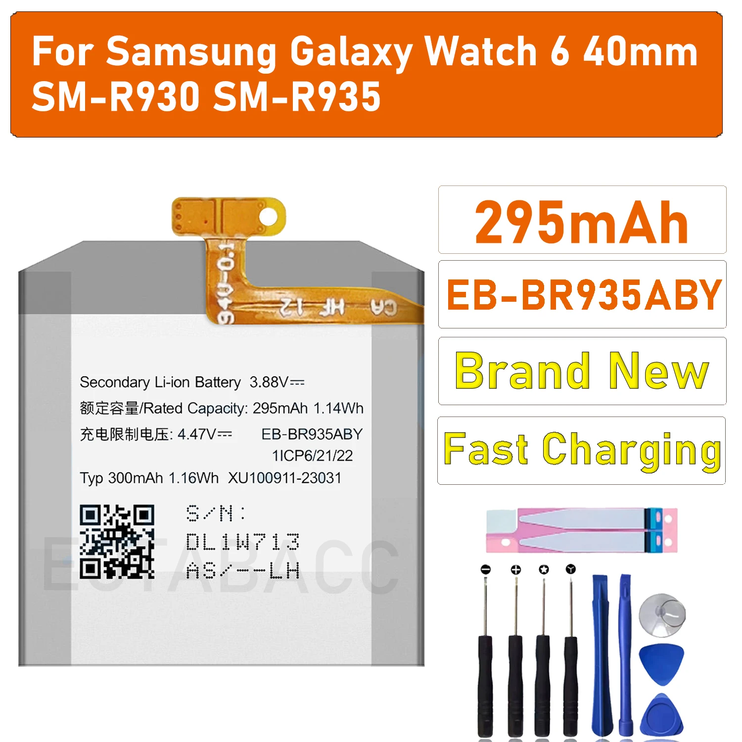 2026 Years EOBATACC 100% New 295mAh Battery EB-BR935ABY Battery For Galaxy Watch 6 40mm SM-R930 SM-R935 Batteries + Free Tools