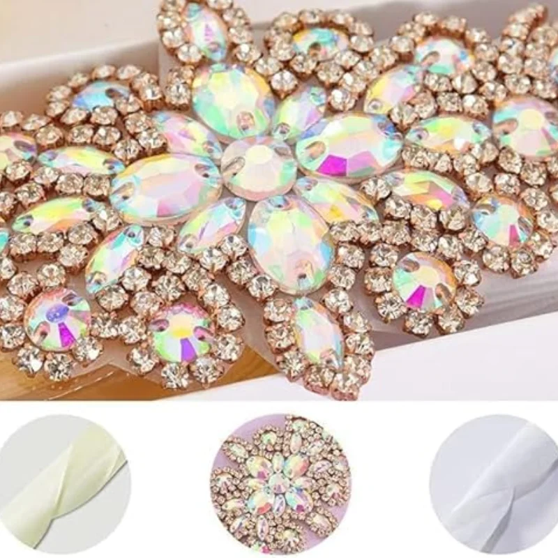 Handmade Crystal Beaded Rhinestone Applique Sew Rhinestones patch iron on beaded Applique for Dress Wedding Belt sewing clothing