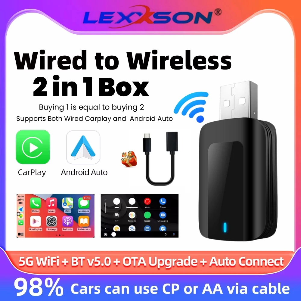 NEW Android Auto Wireless Carplay Adapter 2in1 Smart Dongle Carplay Ai Box For Volvo Benz Audi Hyundai Chevrolet Haval MG Kia