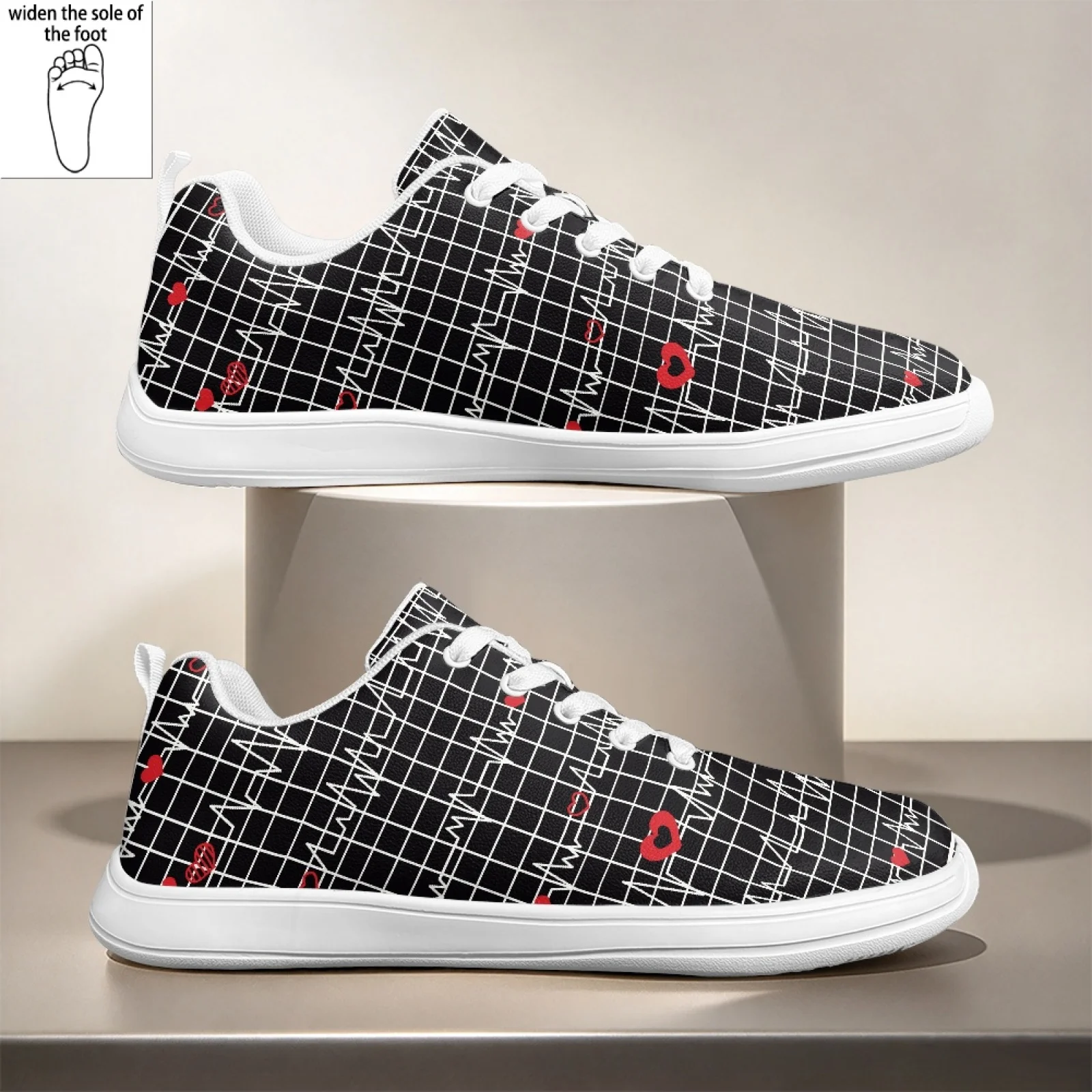 PENSTROLL Heartbeat EKG Line Slip-Resistant Grip Sole Hospital Work Shoes Nurse Shoes for Women Walking Everyday Wear