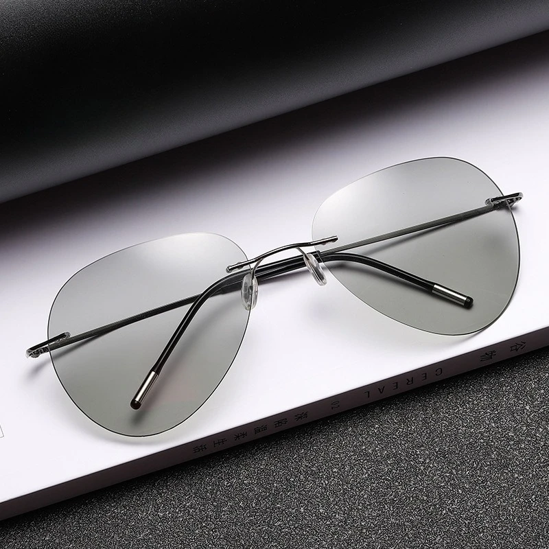 

New Fashion HD Ultra Light Metal Polarized Rimless Sunglasses Outdoor Classic Driving Shades UV400 Photochromic Glasses Unisex