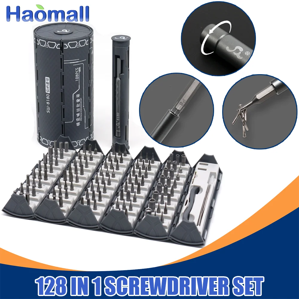 

128 In 1 Precision Screwdriver Set Magnetic Screwdriver Set Reel Storage Design Screw Driver Bit Manual Repair Hand Tool Kit