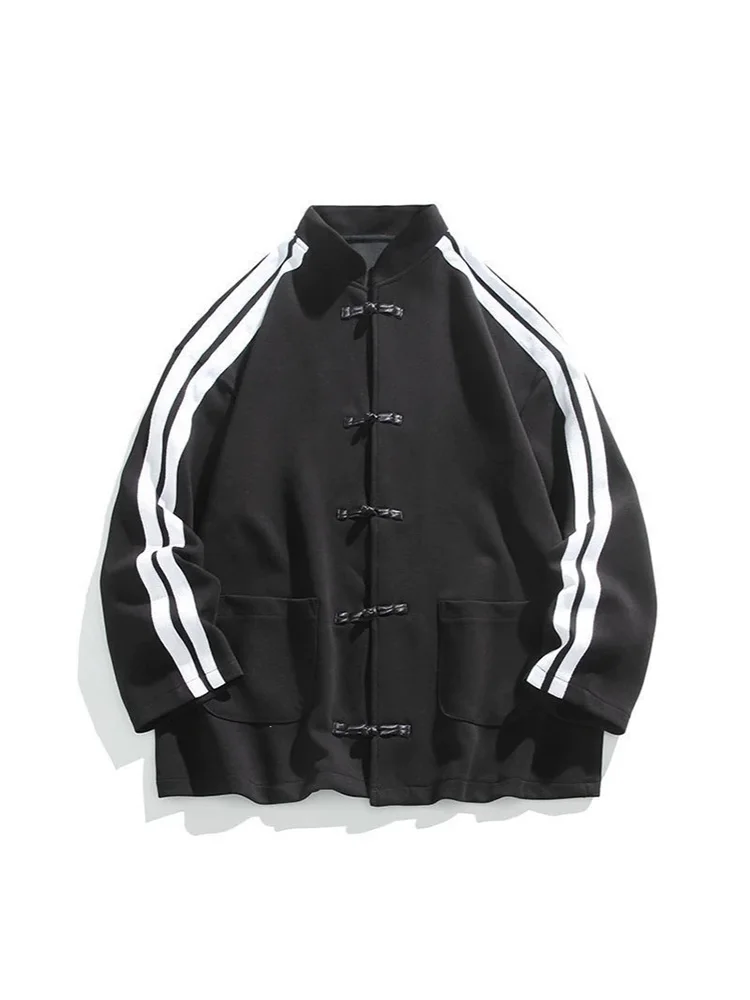 Women Oversized Sweatshirt Jacket Black Stand Collar Hoodie Coat Striped Sleeve Casual Streetwear Y2K Fashion Autumn Winter