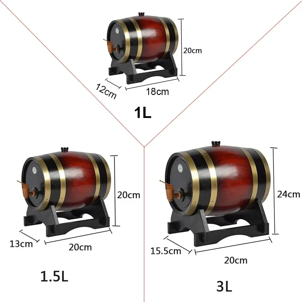 1L/1.5L/3L Wood Wine Barrel Vintage Oak Beer Brewing Accessories Whiskey Storage Container Home Decoration Wine Bar Tools