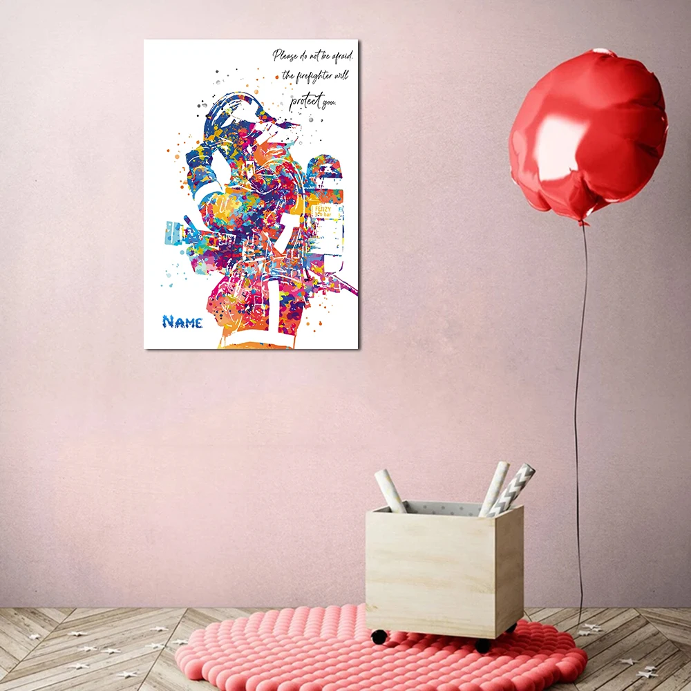 カスタム消防士名ポスター、パーソナライズされたウォールアート、モダンな抽象的な引用画像、ホームオフィスの装飾、キャンバスプリント、ギフト