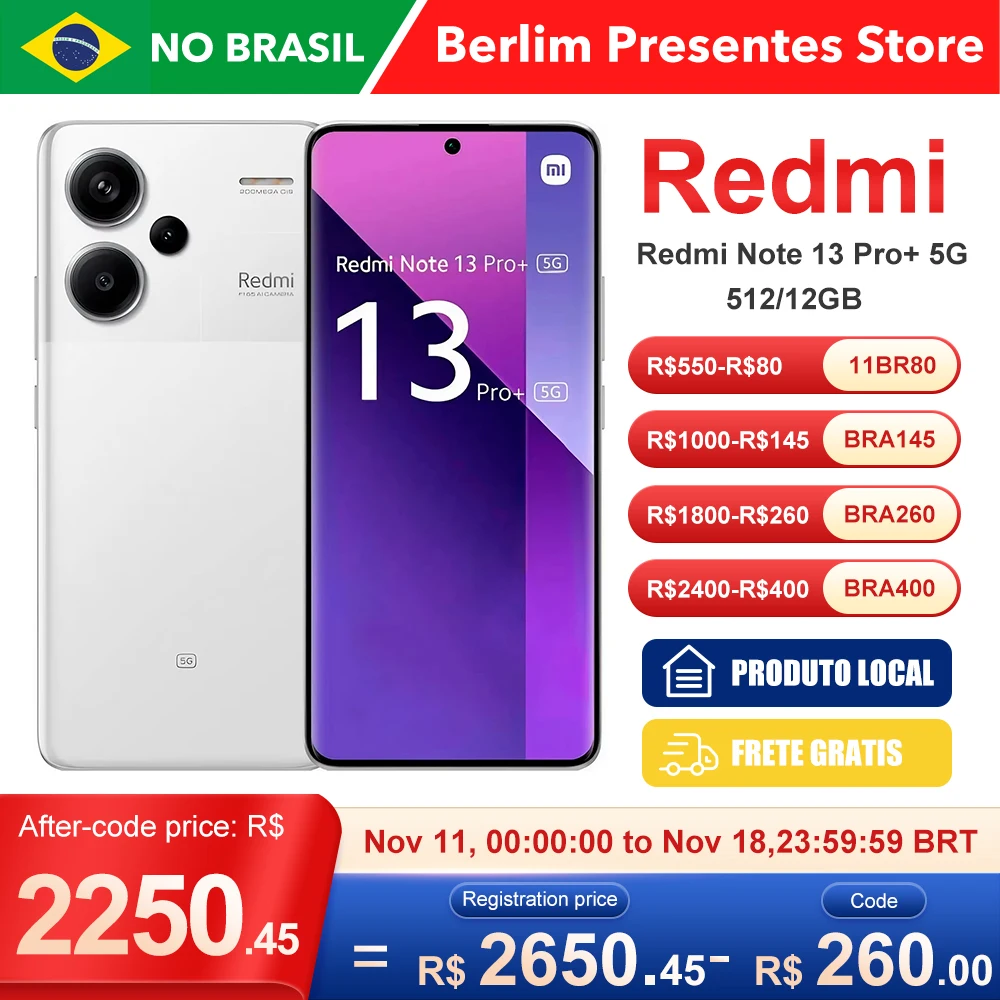 Xiaomi Redmi Note 13 Pro+ 5G 512GB ROM / 12GB RAM Versão Global | Smartphone 5G , ROM Global , Câmera 200MP , Carregador 120W