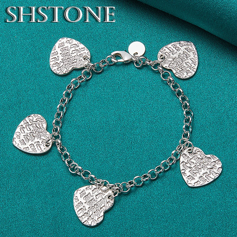 Nice 925 Sterling Silver Five Heart Pattern Chain Bracelet For Women Party Birthday Gifts Lady Fashion Charm Jewelry Accessories 5