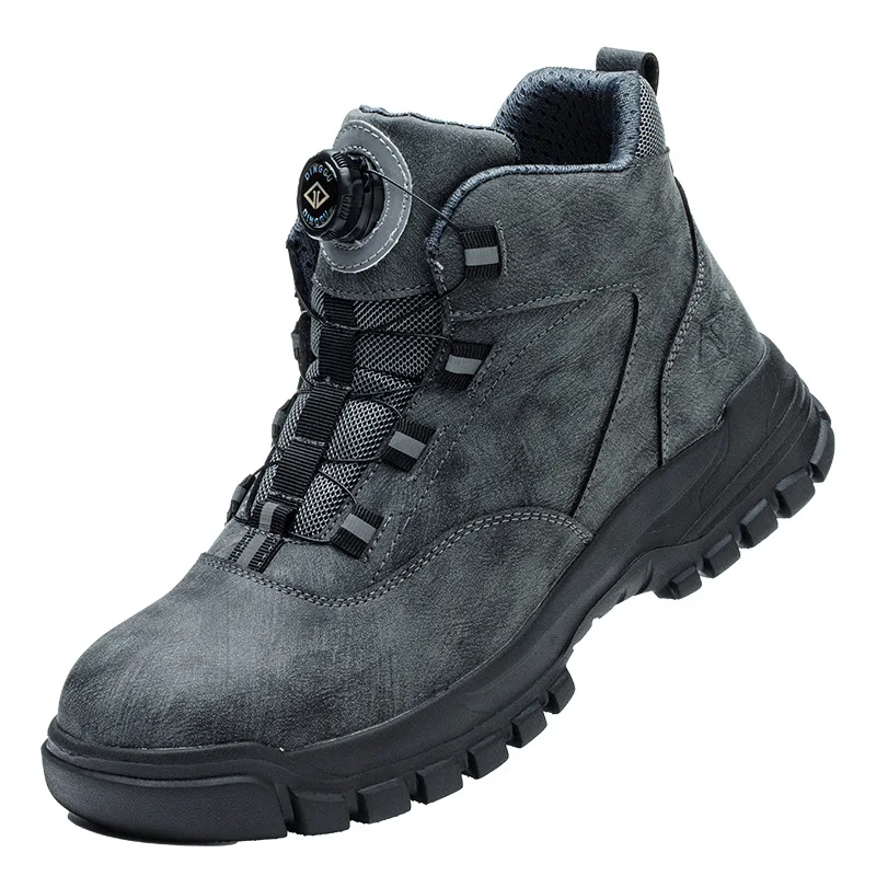 Knob Buckle, Plush, Sem Renda, High Top Safety Boots, Sapatos de Segurança, Sapatos de Trabalho Anti Smashing e Anti Piercing para Todas as Épocas Masculinas tenis masculino botinas masculinas trabalho bota segurança t