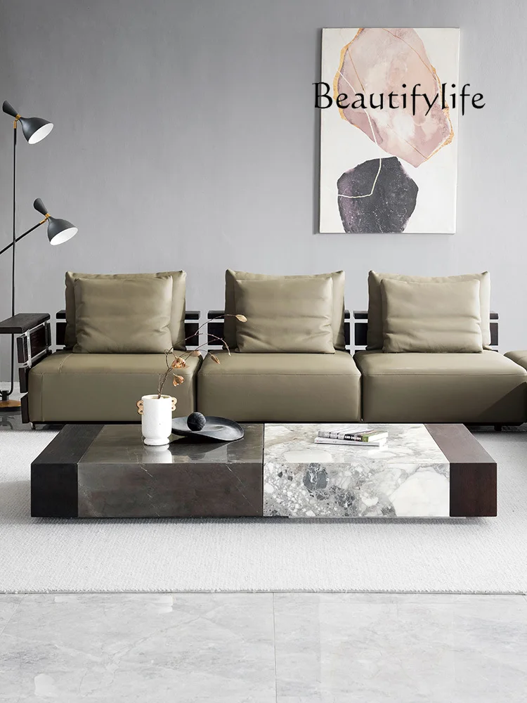 

Italian minimalist marble square coffee table new high-end luxury stone coffee table combination new