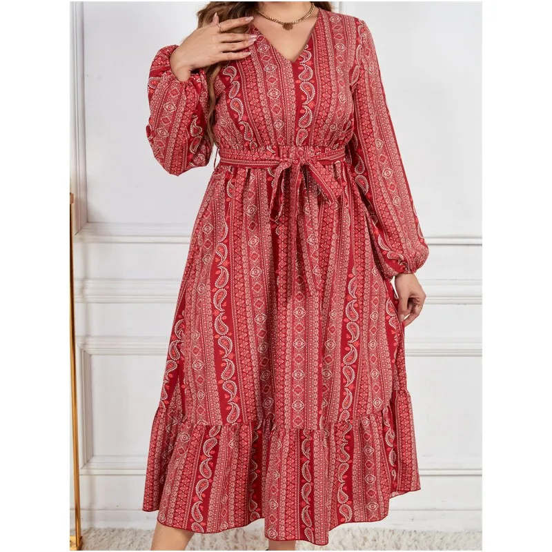 

XL4XL Женская повседневная длинная юбка Све V-Ne Dr для похудения с завязкой на талии Street Sle Свободный крой Princ Dr All Seasons