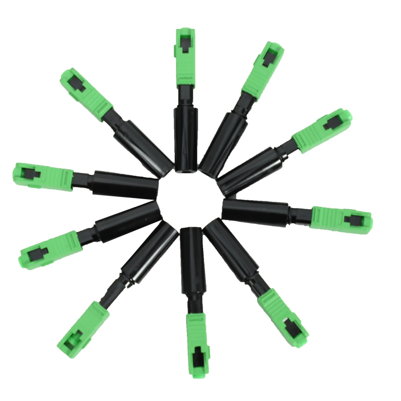 Conector rápido integrado Ftth, Conector de fibra óptica de plástico verde SC/APC, 10 piezas
