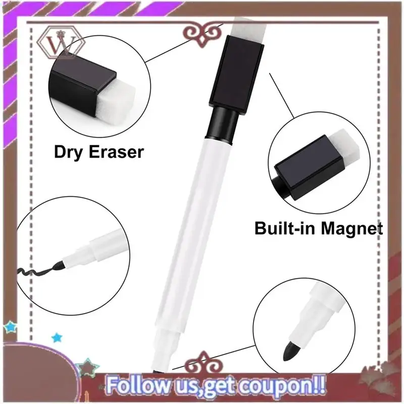ABBG-Magnetic Whiteboard Pen Erasable Marker, 192Pack Whiteboard Markers Dry Erase Marker With Eraser Cap Black