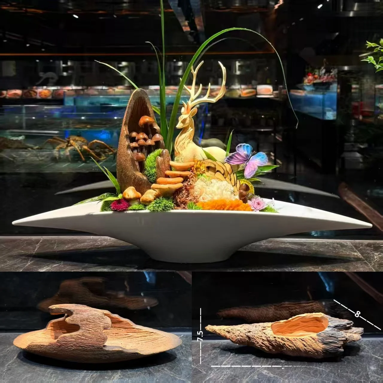 

Деревянные резные приборы для сервировки Musoom Sui: Декоративное блюдо для лосося и саими, кухонные инструменты для приготовления пищи