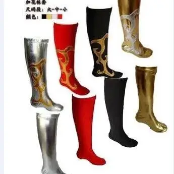 Mongolian Performance Dance Boot Covers High Elasticity Red Gold Black Patterned Shoe Covers Tibetan Ethnicity Stage Costumes