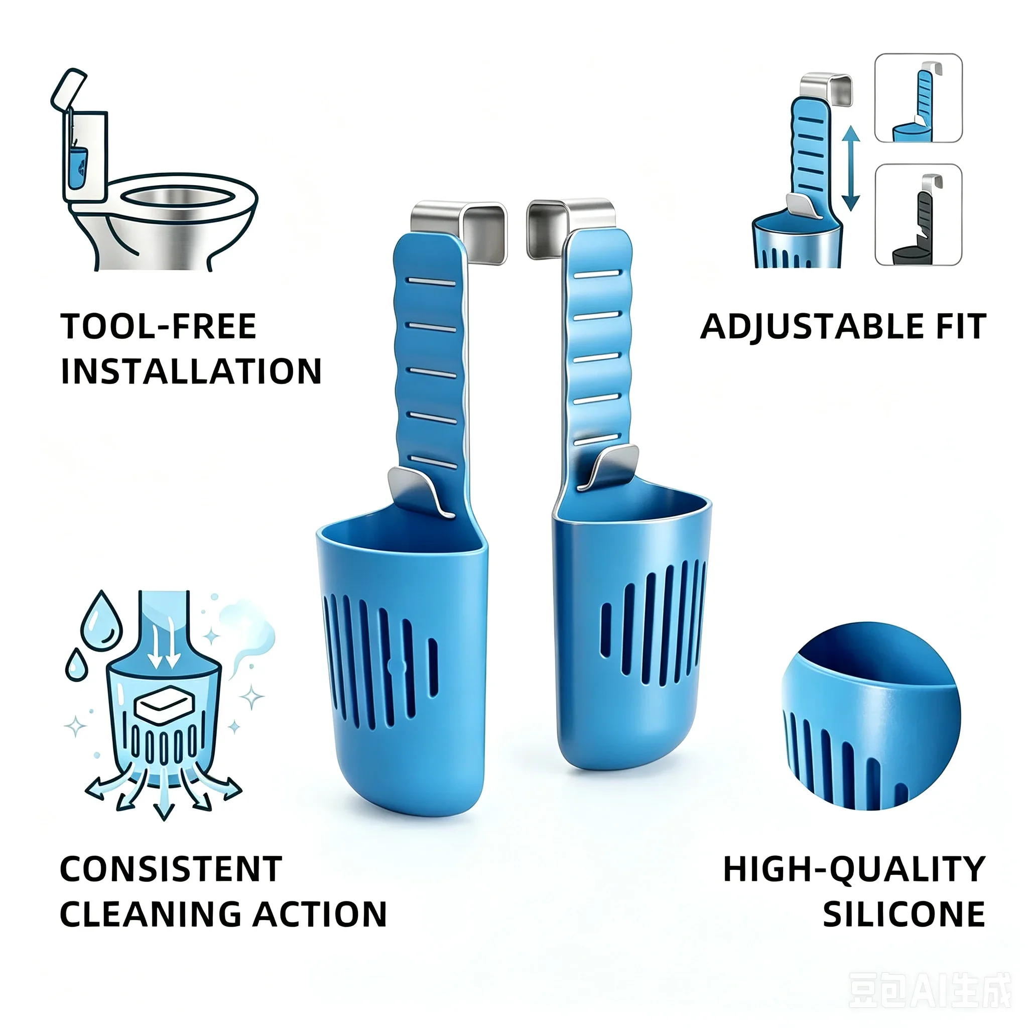 Silicone Toilet Tank Tablet Holder Versatile Toilet Bowl Hanging Cleaner and Deodorizer Hanger view 3