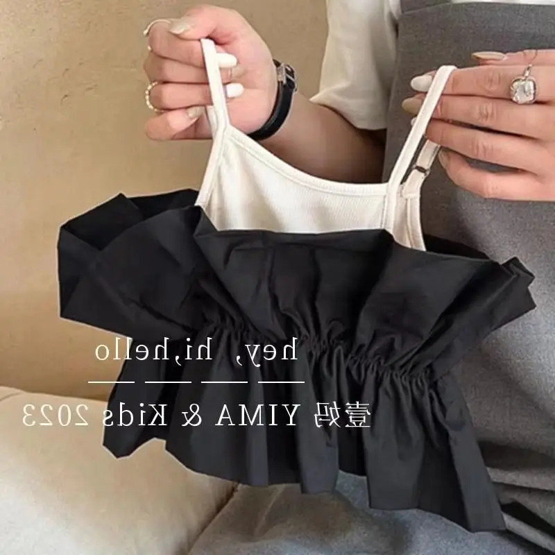 Girls' black camisole T-shirt summer outfit children's spliced casual vest top